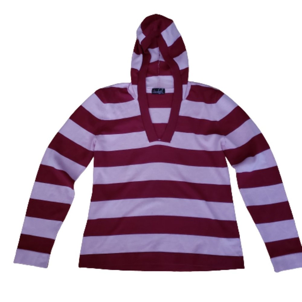 Pink & Red Striped Sweater with hood